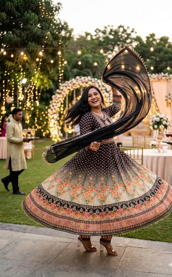 Black Amira Ombre Dola silk Anarkali Suit - set of 3