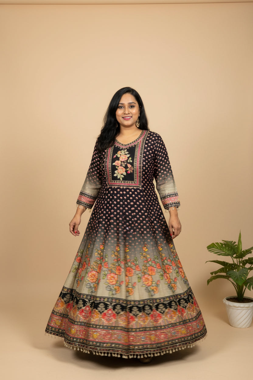 Black Amira Ombre Dola silk Anarkali Suit - set of 3