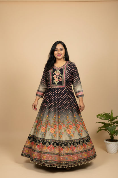Black Amira Ombre Dola silk Anarkali Suit - set of 3