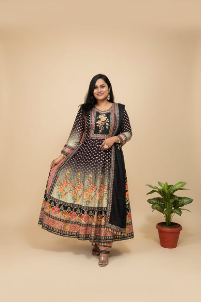 Black Amira Ombre Dola silk Anarkali Suit - set of 3