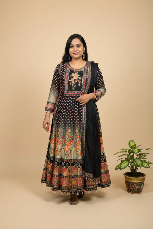 Black Amira Ombre Dola silk Anarkali Suit - set of 3