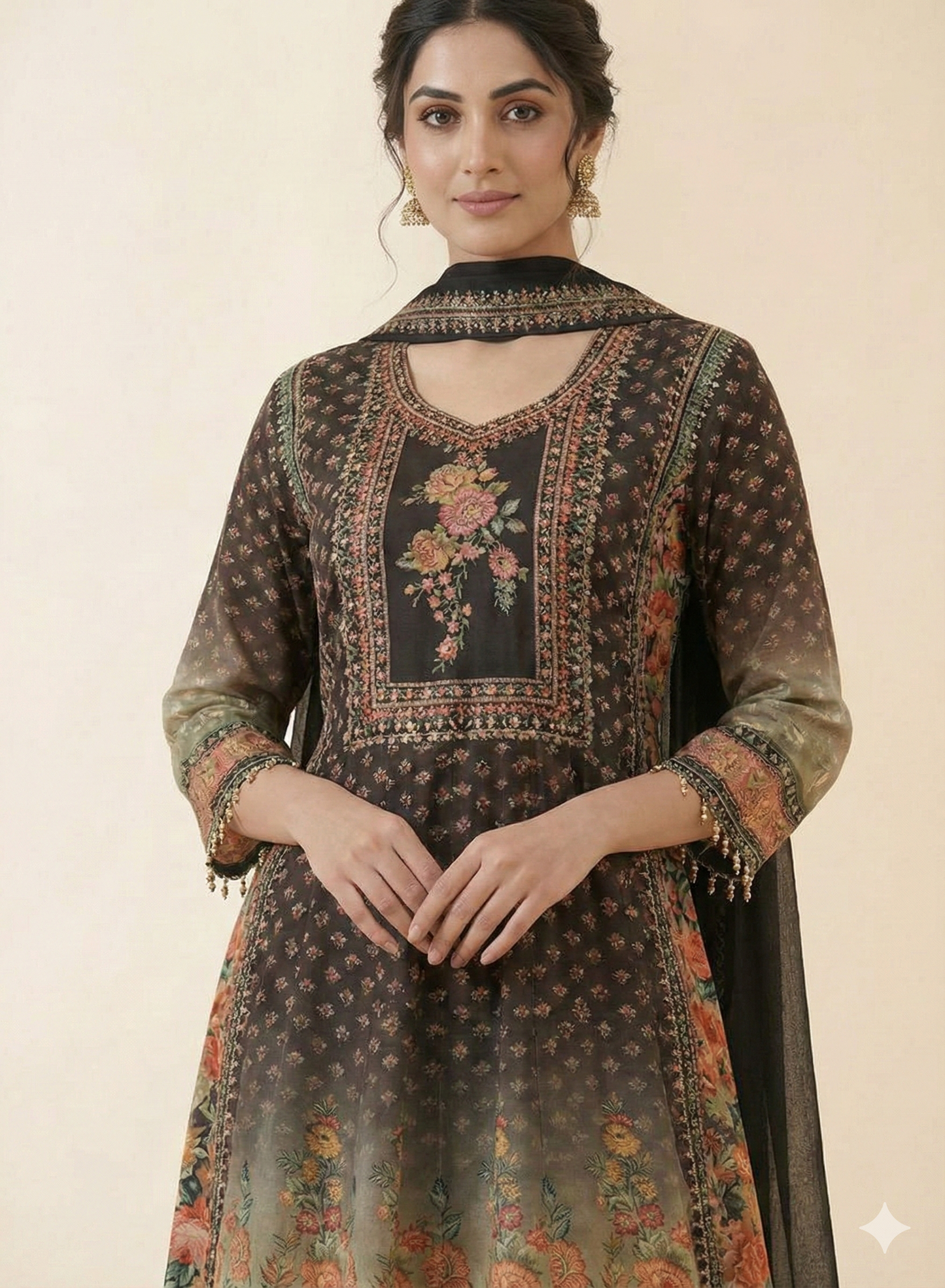 Black Amira Ombre Dola silk Anarkali Suit - set of 3