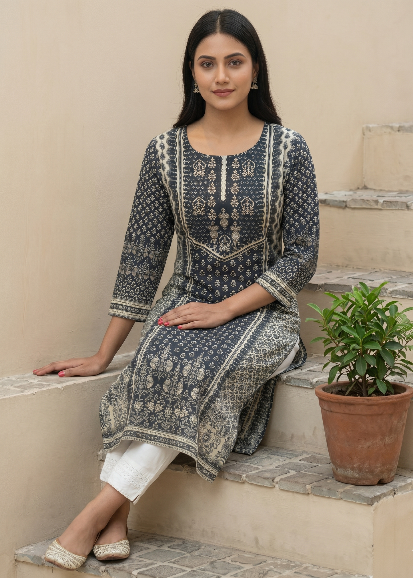 Black Anula Tussar Handcrafted Kurta