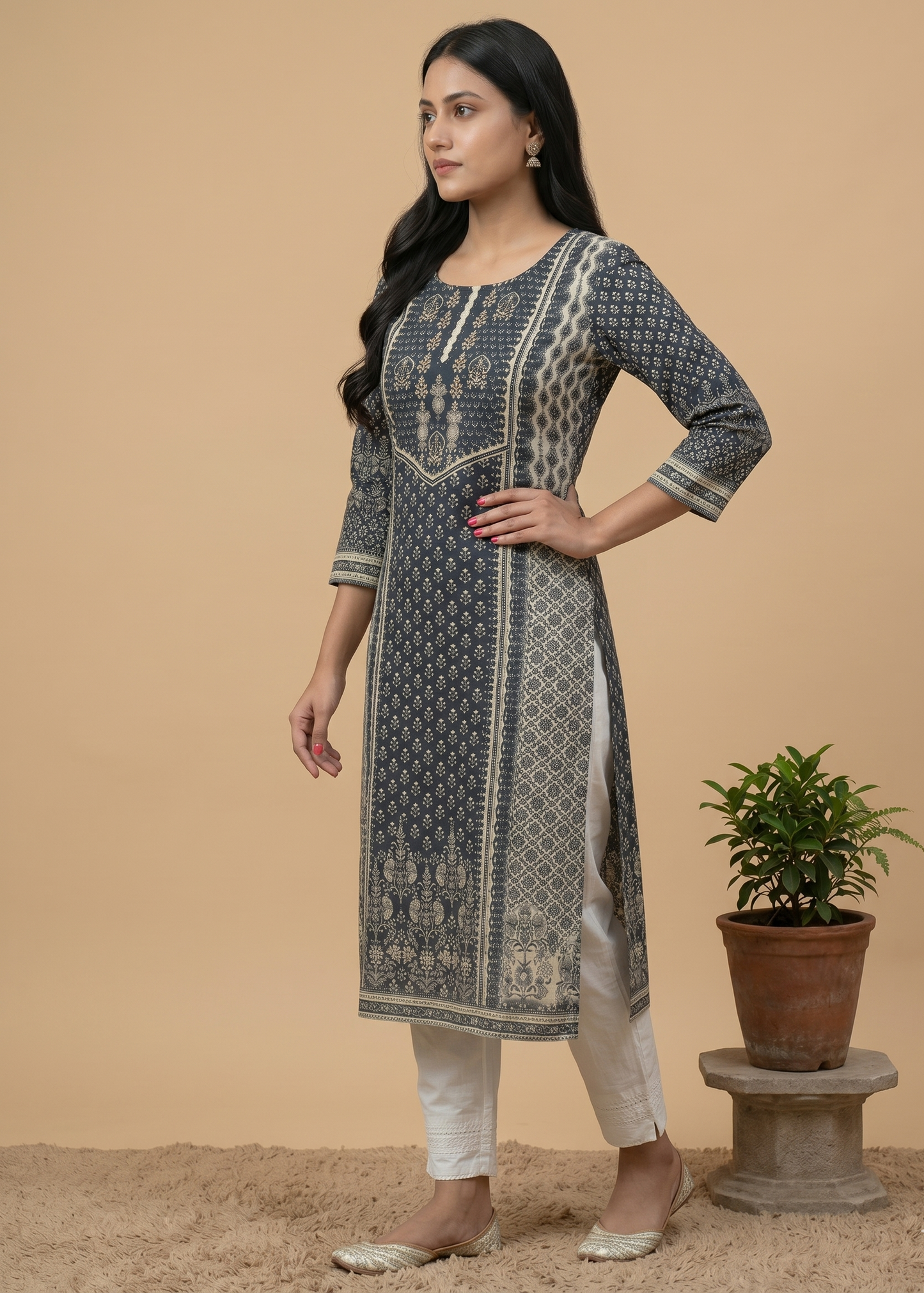 Black Anula Tussar Handcrafted Kurta