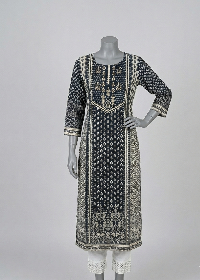 Black Anula Tussar Handcrafted Kurta