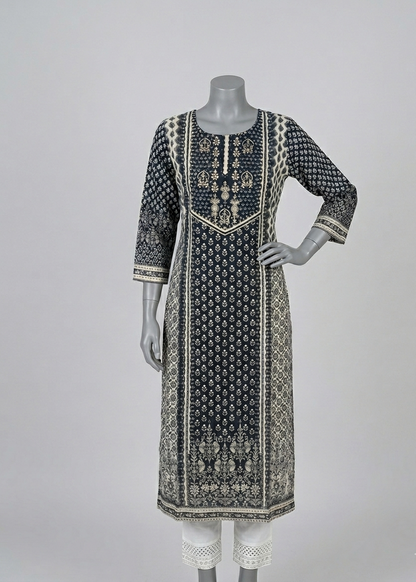 Black Anula Tussar Handcrafted Kurta