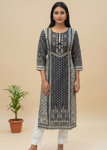 Black Anula Tussar Handcrafted Kurta