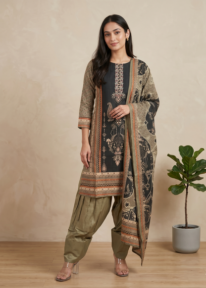 Black Brinda Crepe silk Farshi Salwar - Set of 3