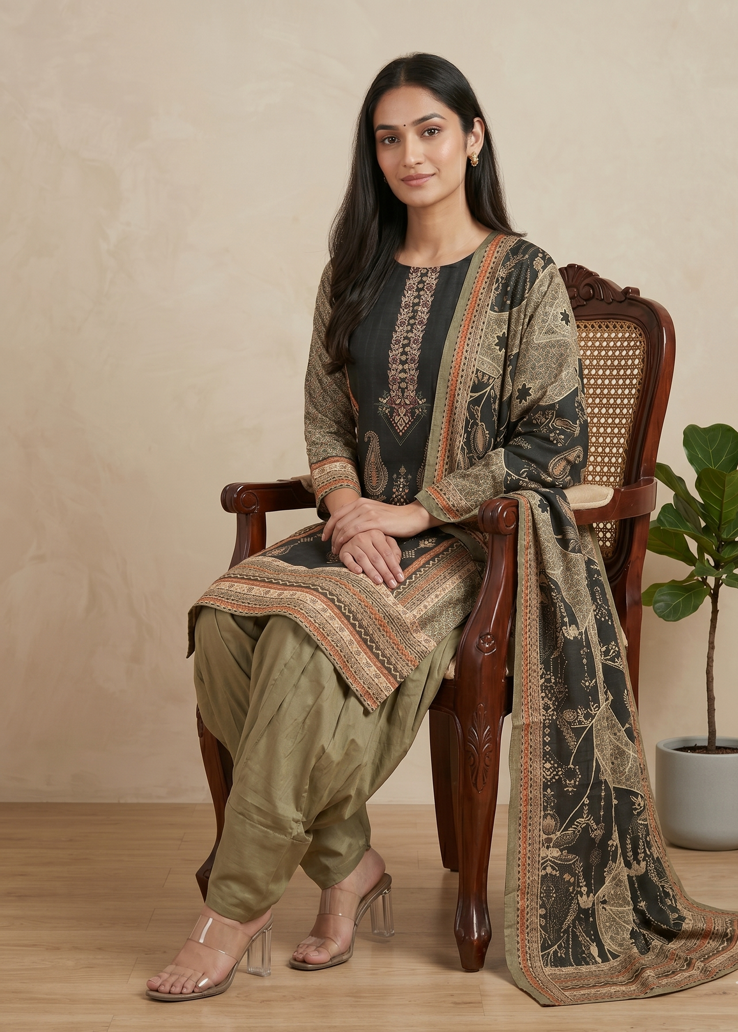 Black Brinda Crepe silk Farshi Salwar - Set of 3