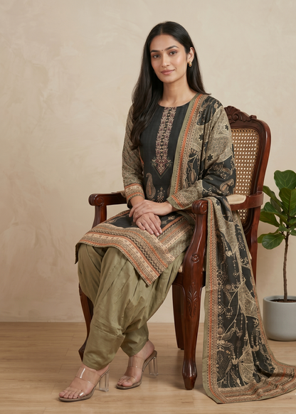 Black Brinda Crepe silk Farshi Salwar - Set of 3