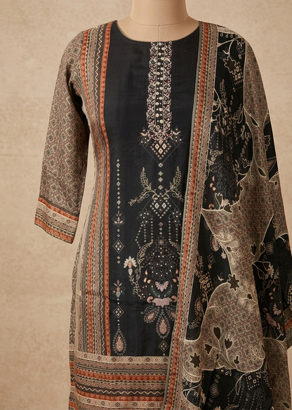 Black Brinda Crepe silk Farshi Salwar - Set of 3