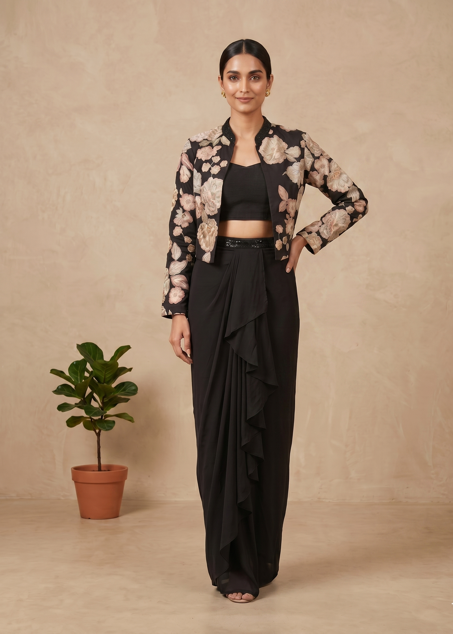 Black Drithi Crepe silk Jacket set