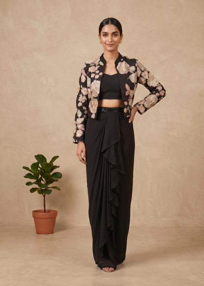 Black Drithi Crepe silk Jacket set