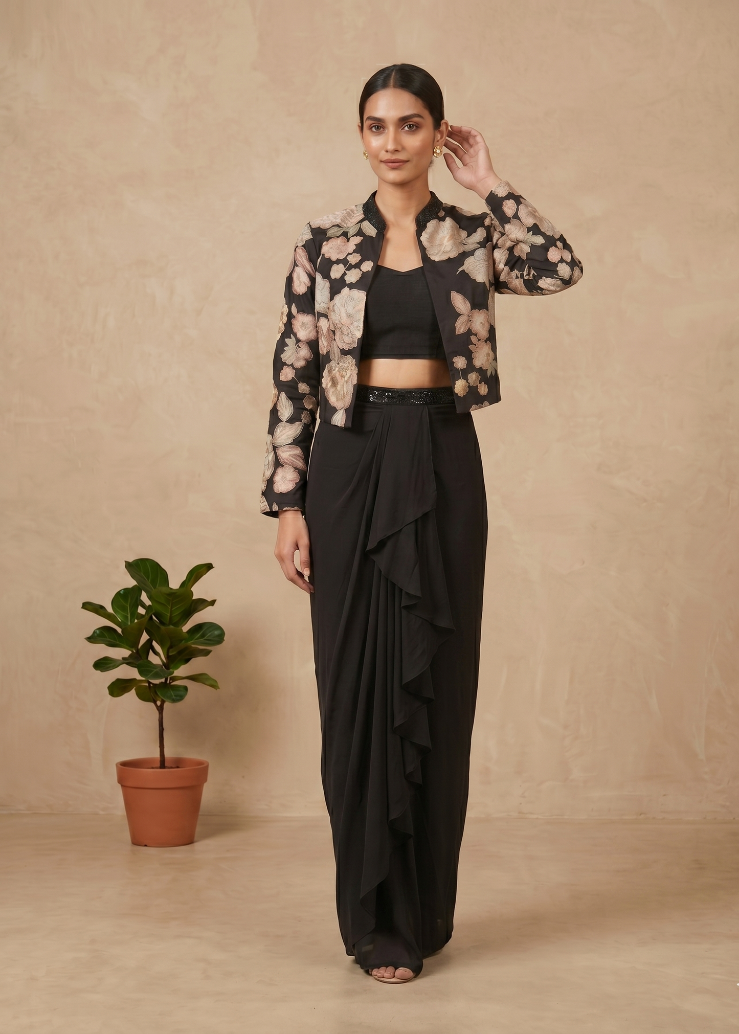 Black Drithi Crepe silk Jacket set