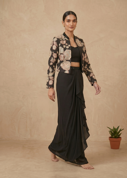 Black Drithi Crepe silk Jacket set