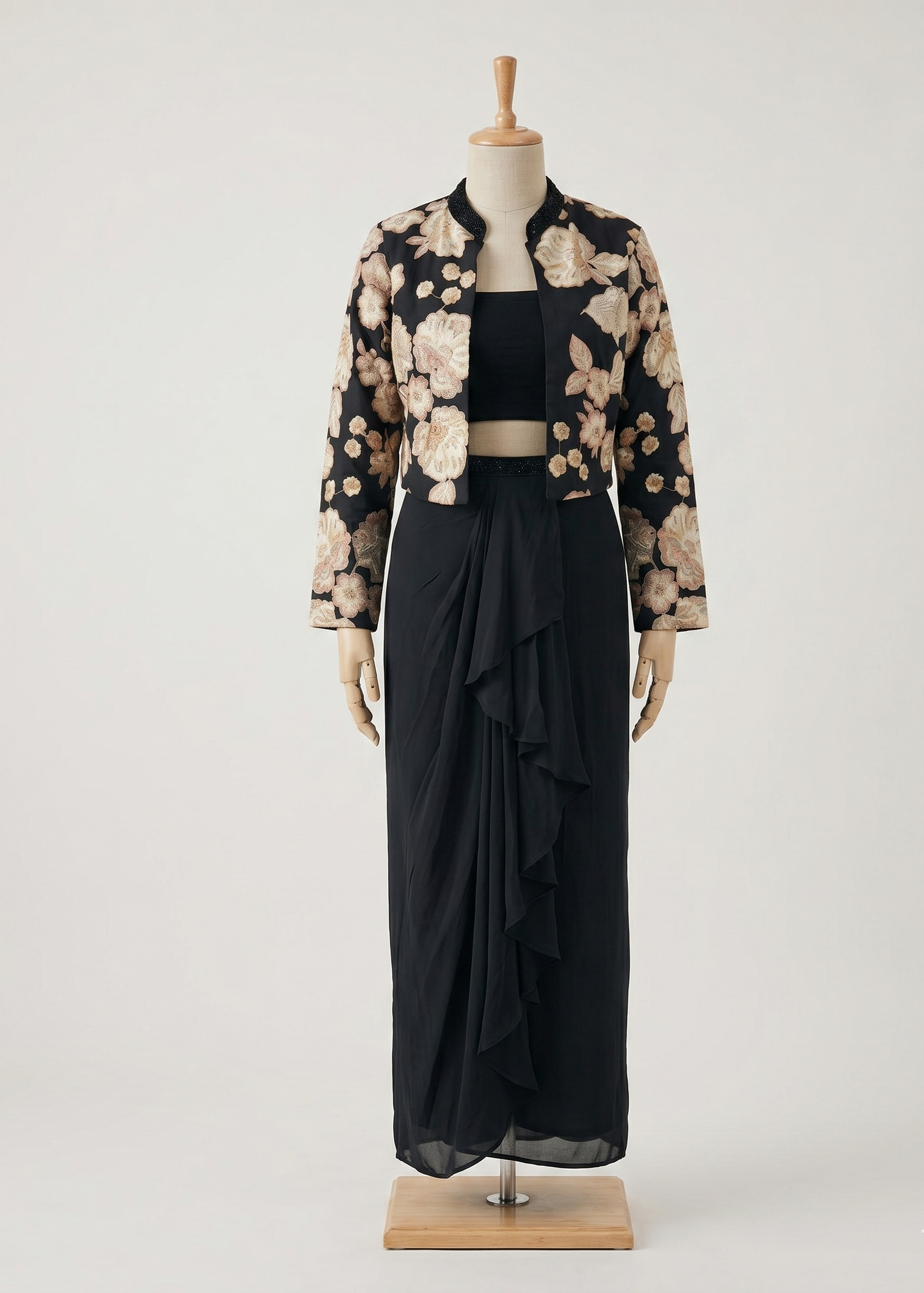 Black Drithi Crepe silk Jacket set