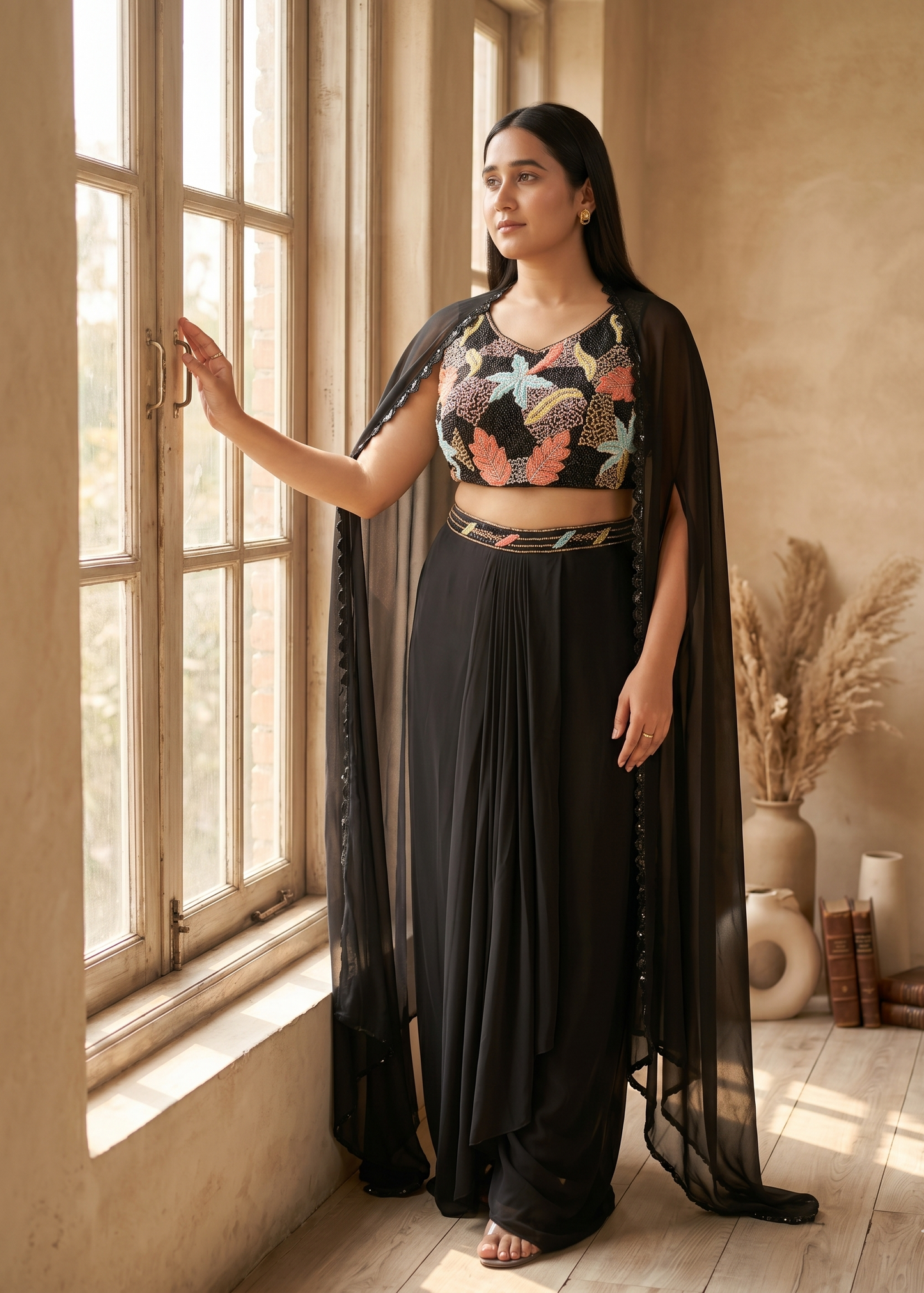 Black Kiara Crepe silk Indo western outfit