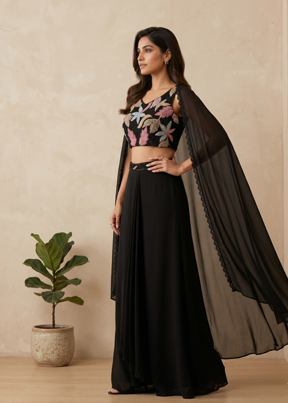 Black Kiara Crepe silk Indo western outfit