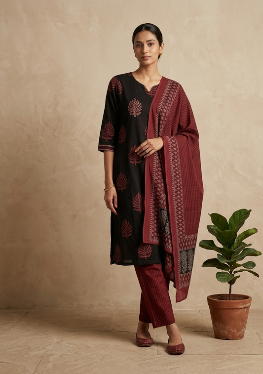 Black Milan Cotton Suit Set for Women with Elegant Ethnic Design and Comfortable Fit