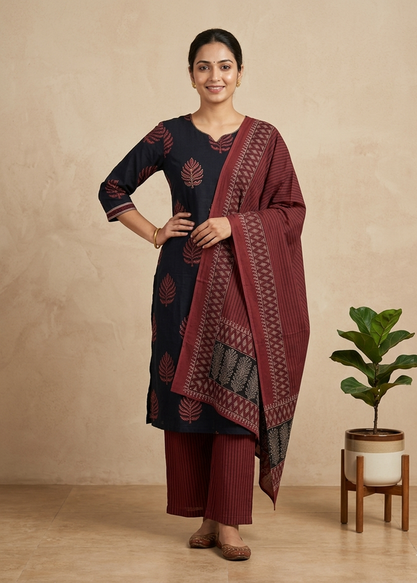 Black Cotton Suit Set for Women Milan Style Ethnic Wear for Casual and Festive Look