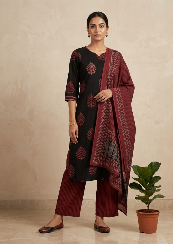 Stylish Black Milan Cotton Kurta Suit Set for Women with Premium Cotton Material