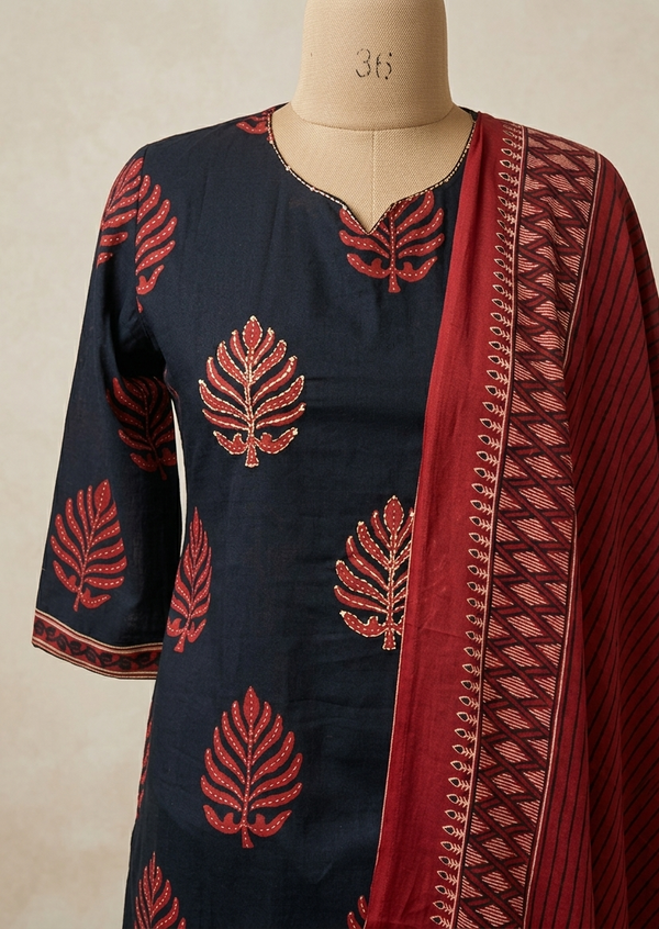 Elegant Black Milan Cotton Suit Set Women’s Ethnic Outfit for Daily Wear