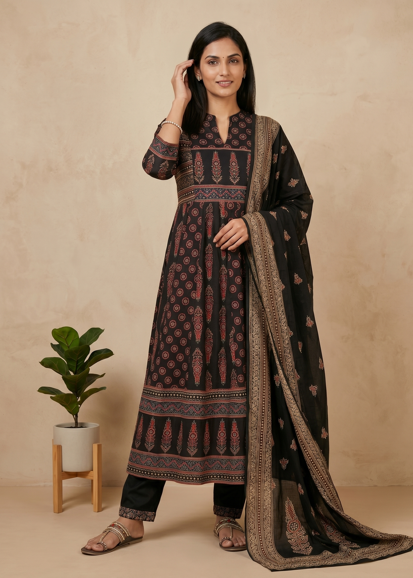 Black Nish Cotton Anarkali suit set