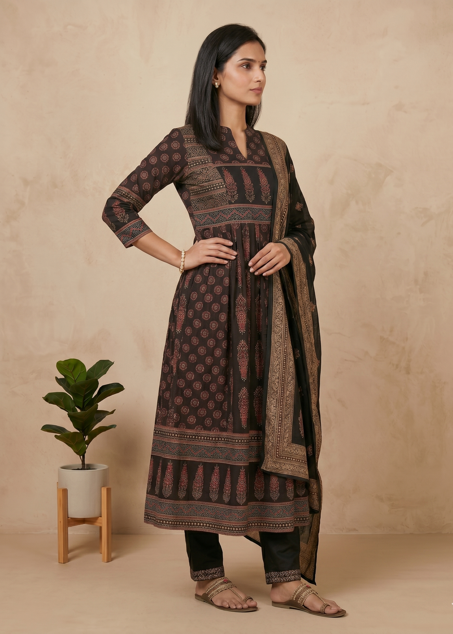 Black Nish Cotton Anarkali suit set