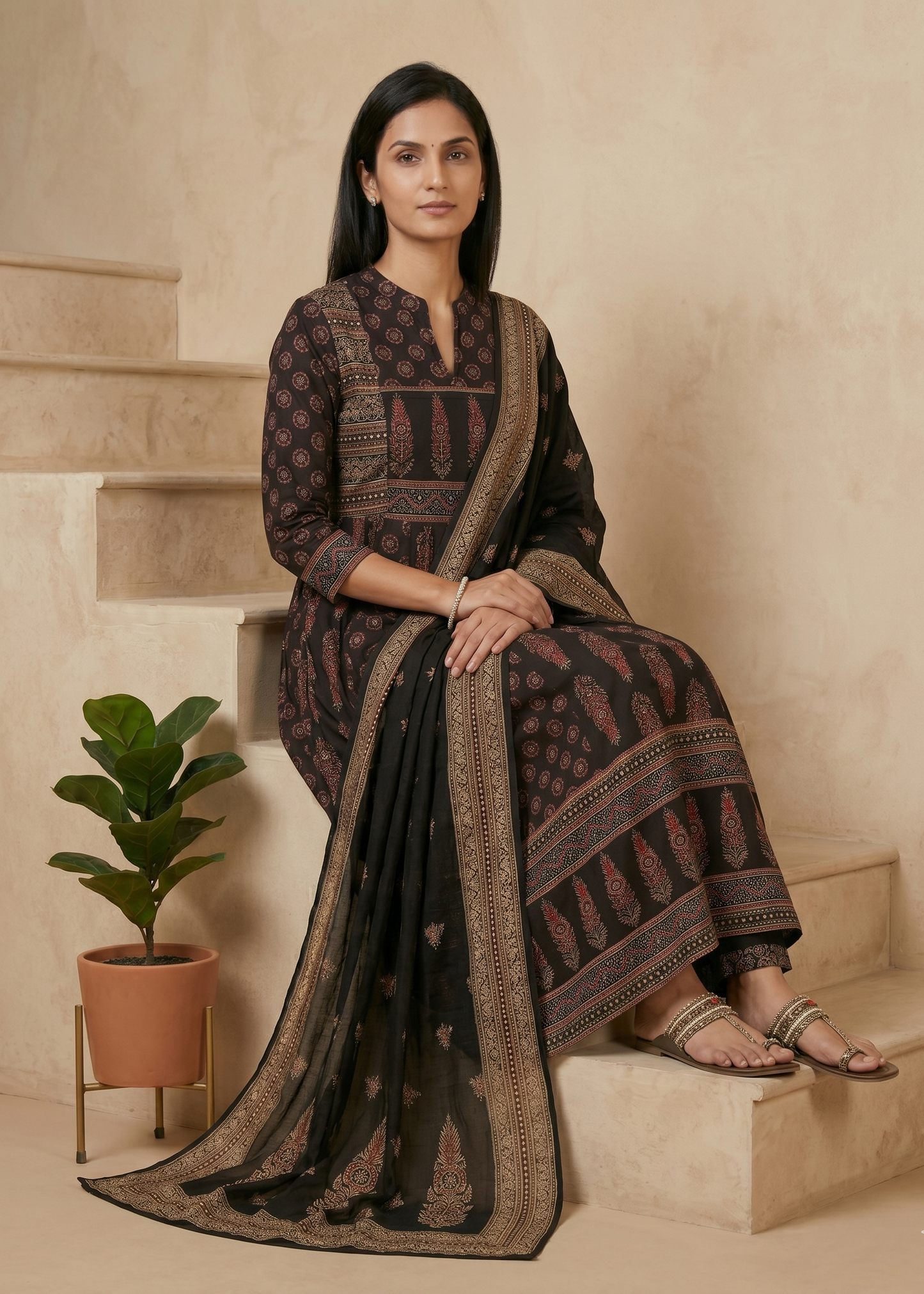Black Nish Cotton Anarkali suit set