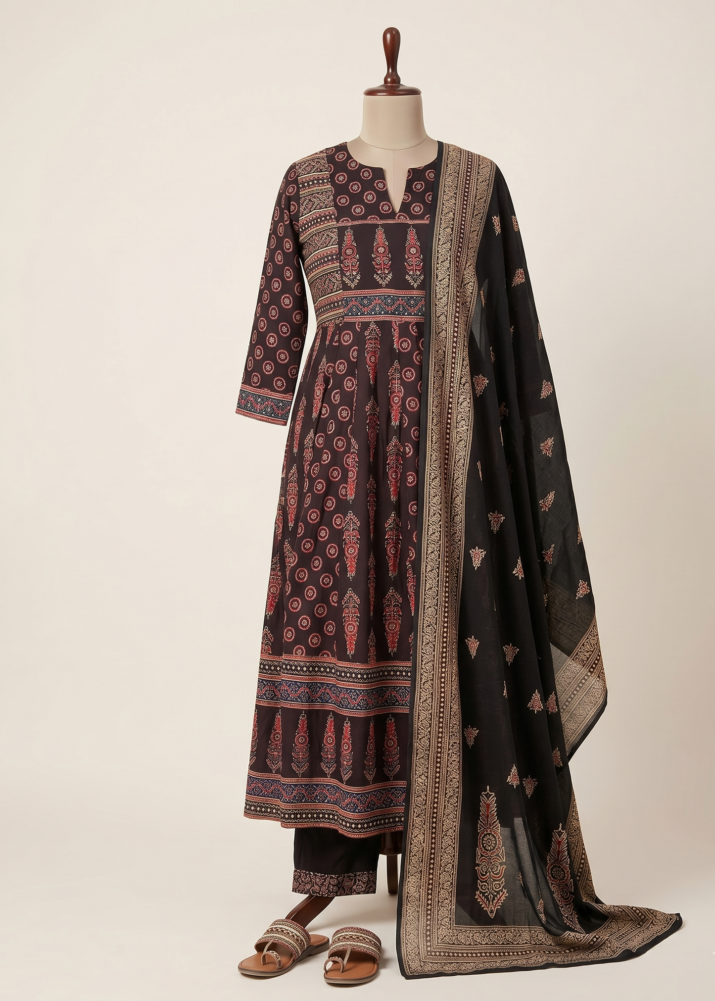 Black Nish Cotton Anarkali suit set