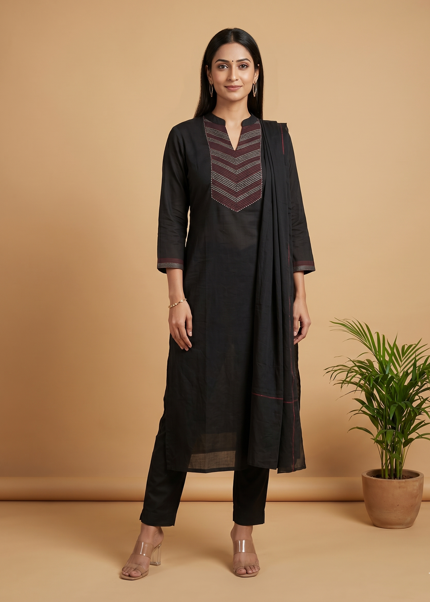 Black Tia Slub Cotton suit set