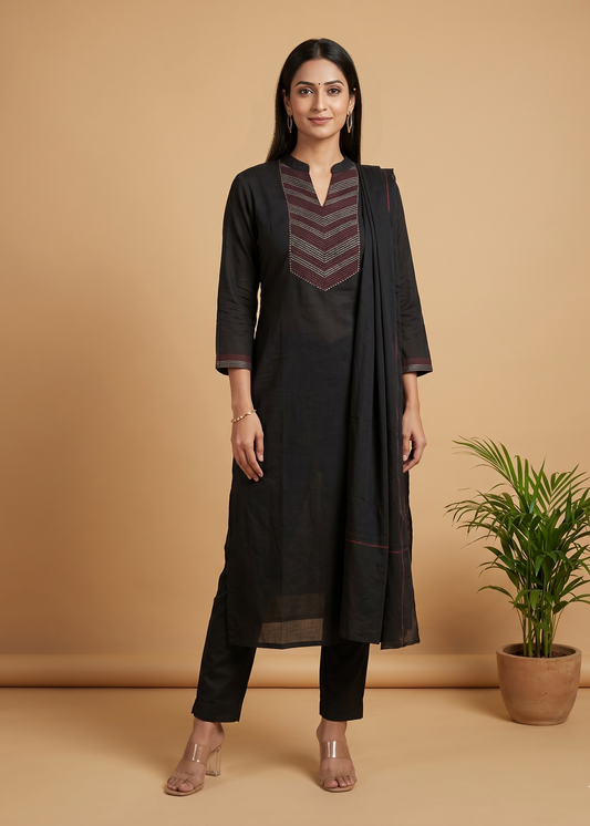 Black Tia Slub Cotton suit set