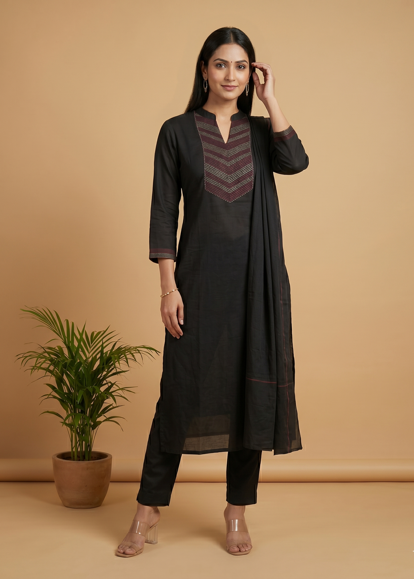 Black Tia Slub Cotton suit set