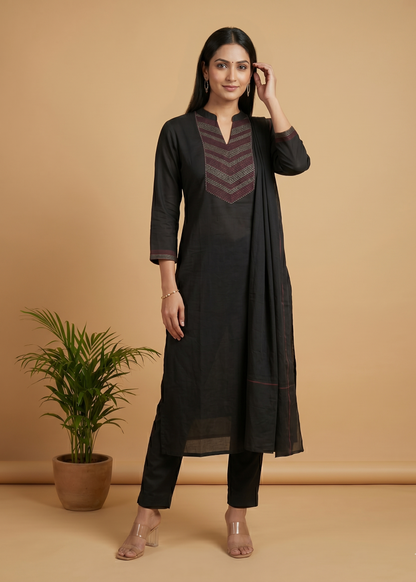 Black Tia Slub Cotton suit set