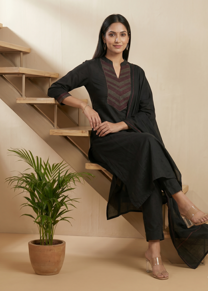 Black Tia Slub Cotton suit set