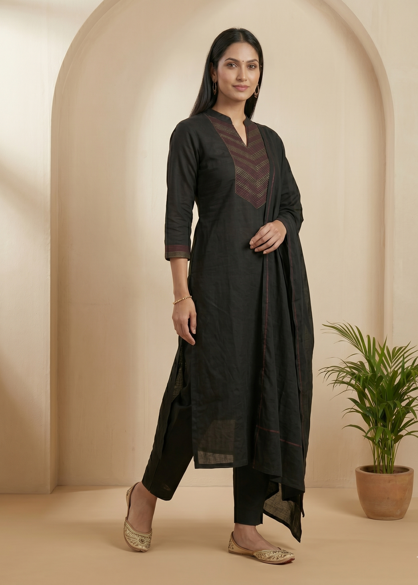 Black Tia Slub Cotton suit set