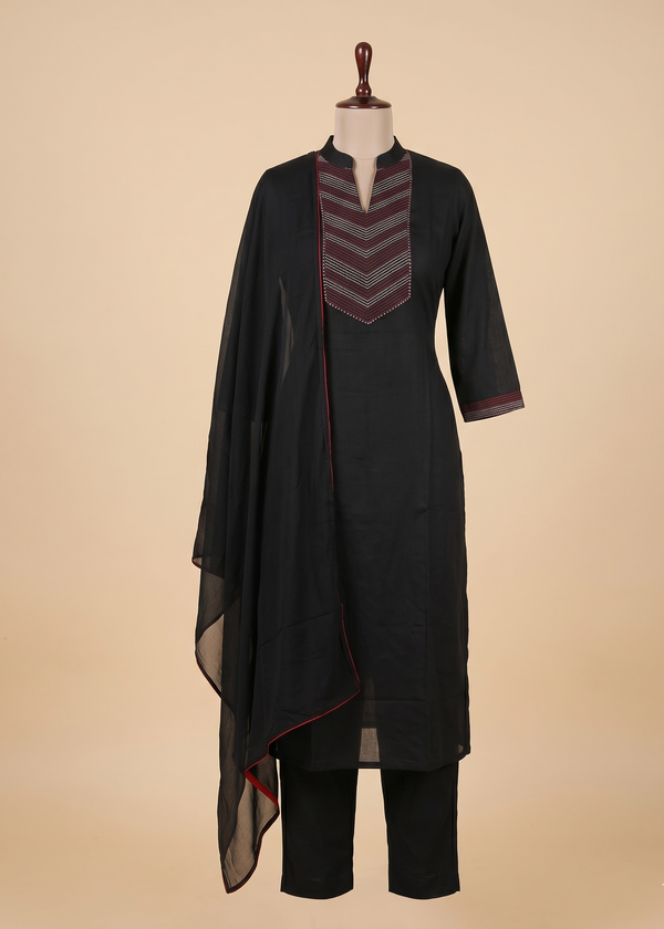 Black Tia Slub Cotton suit set