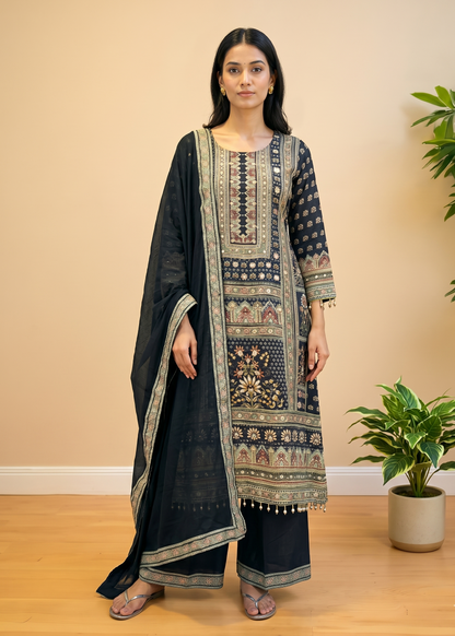 Black Yashita pure crepe Anarkali suit set