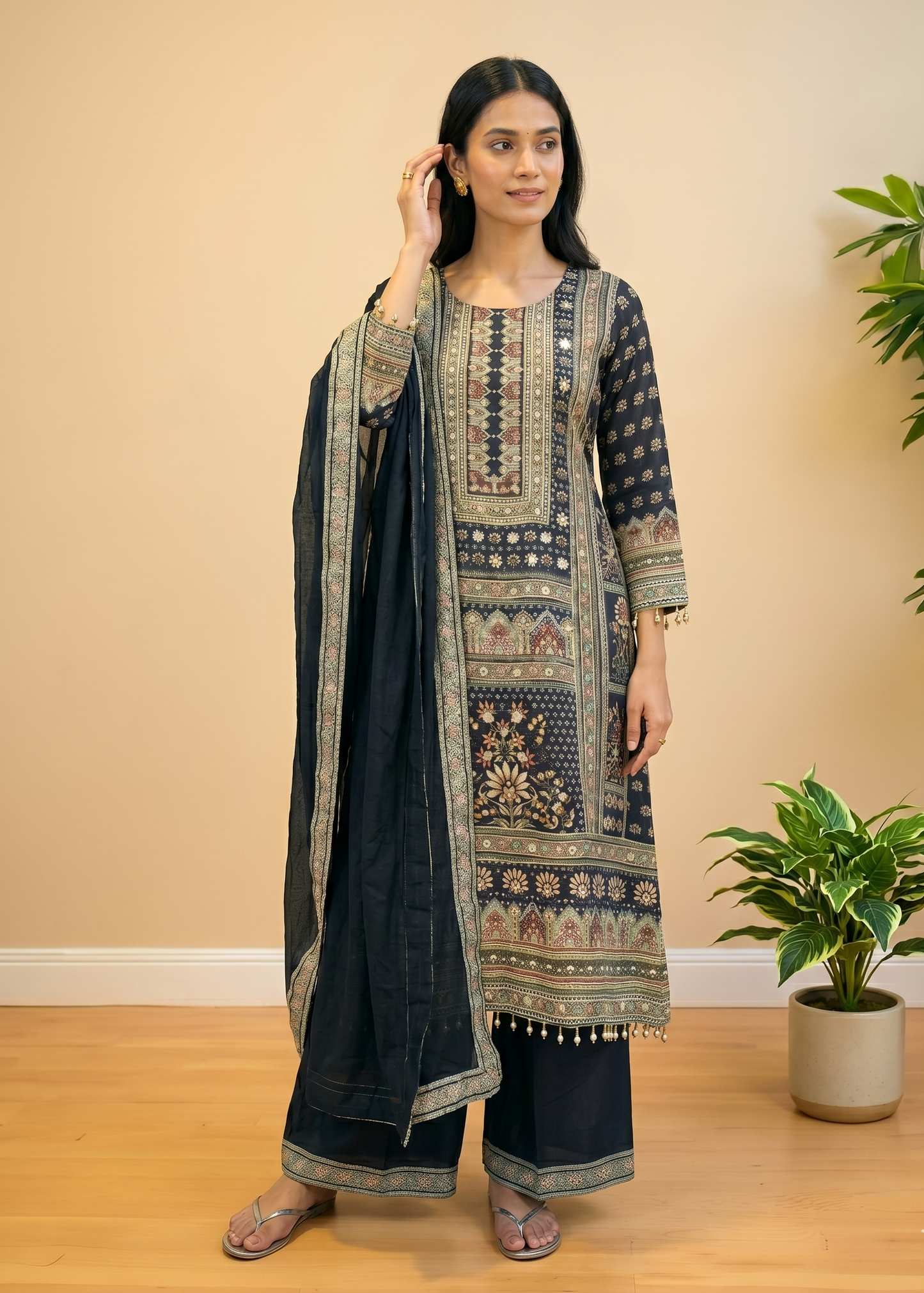 Black Yashita pure crepe Anarkali suit set