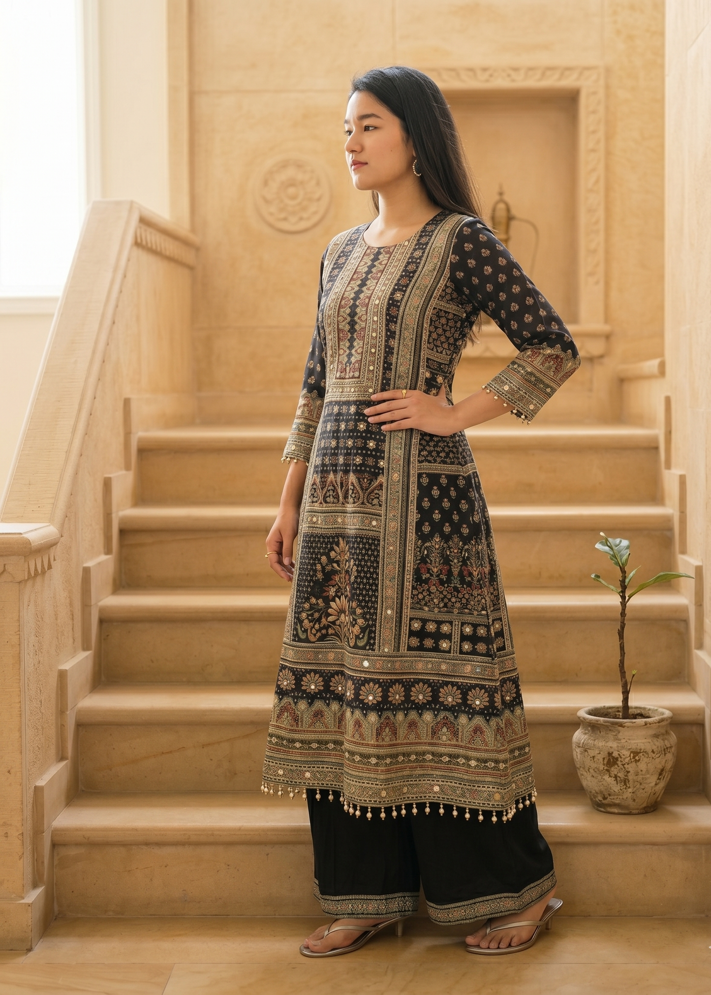 Black Yashita pure crepe Anarkali suit set