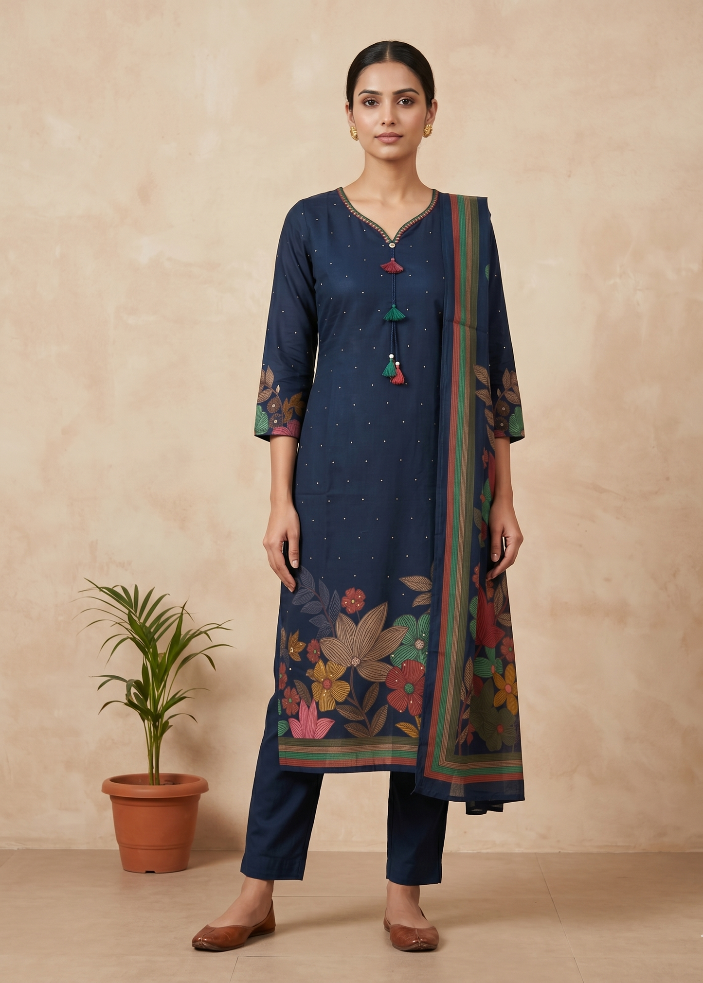 Blue Dhiya Silk Straight suit set-3