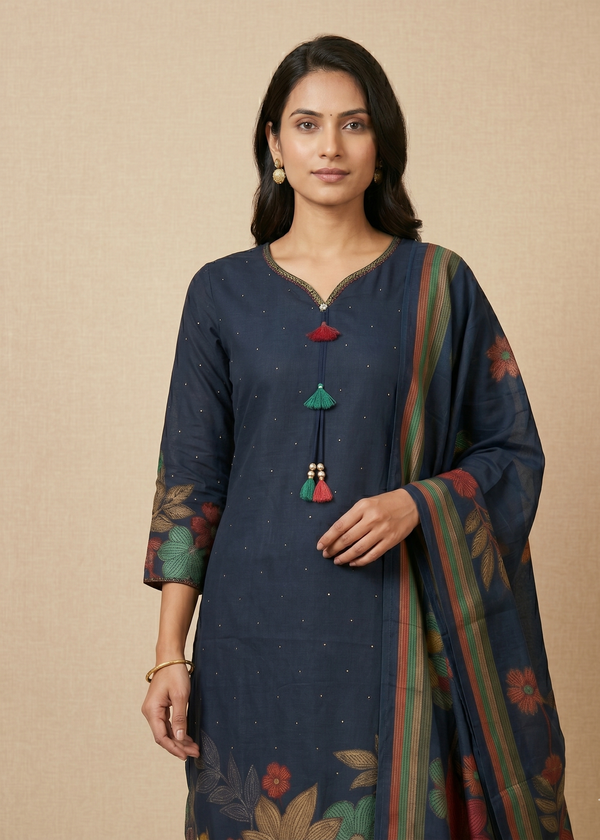 Blue Dhiya Silk Straight suit set-3
