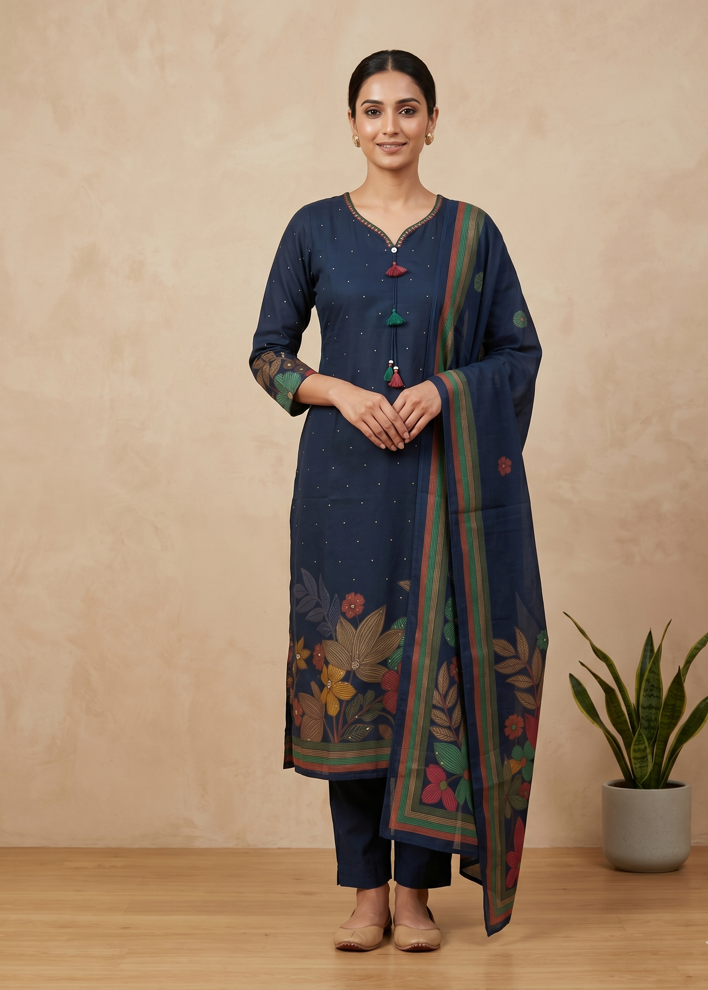 Blue Dhiya Silk Straight suit set-3