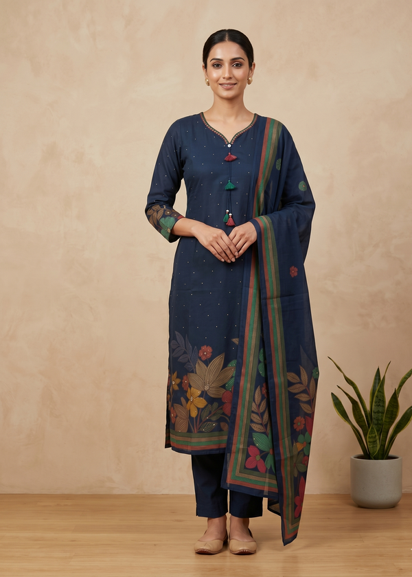 Blue Dhiya Silk Straight suit set-3