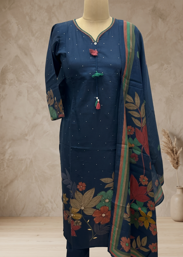 Blue Dhiya Silk Straight suit set-3