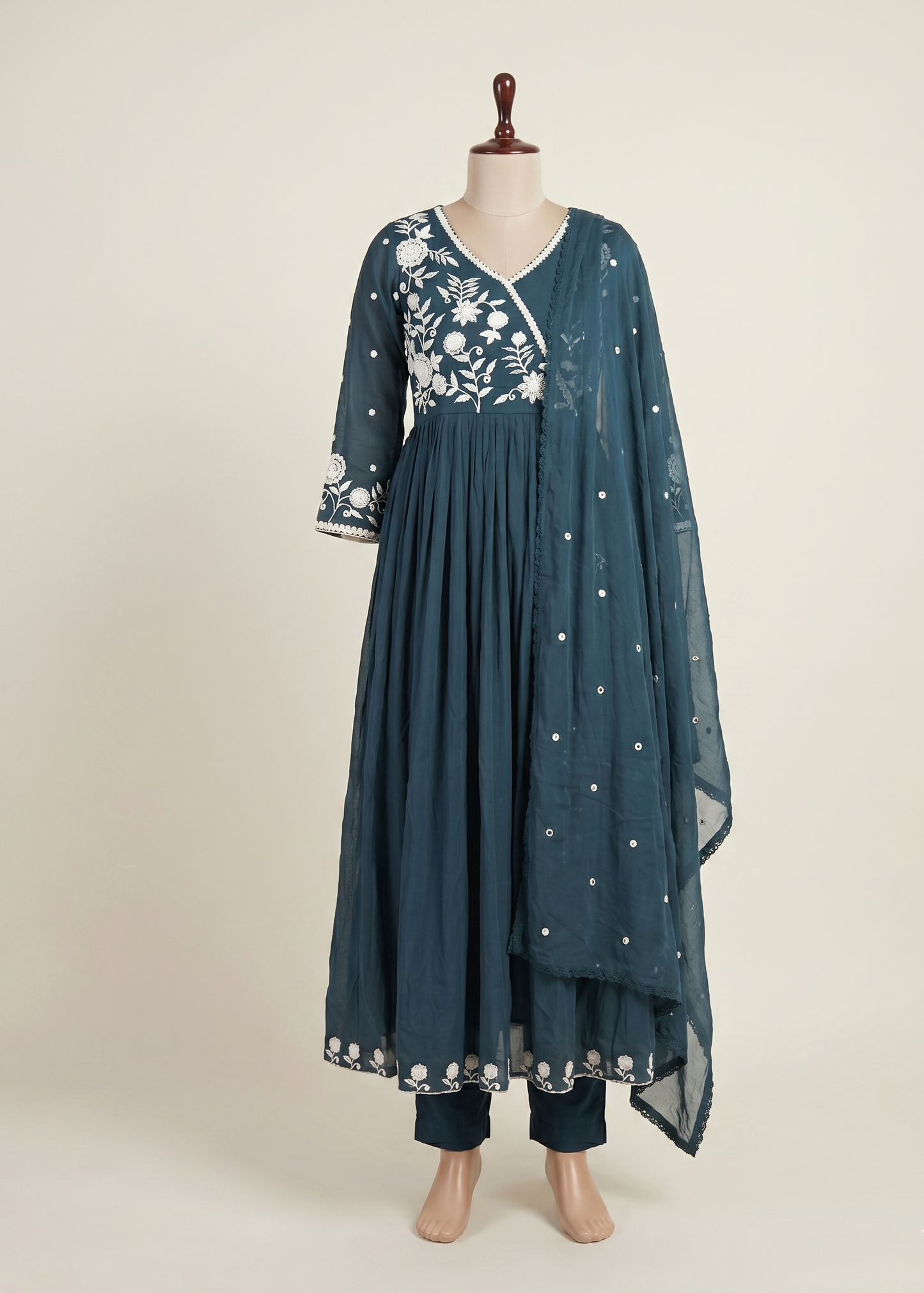 Blue Mul Cotton Anarkali set