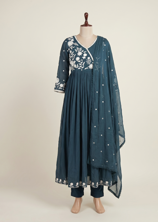 Blue Mul Cotton Anarkali set