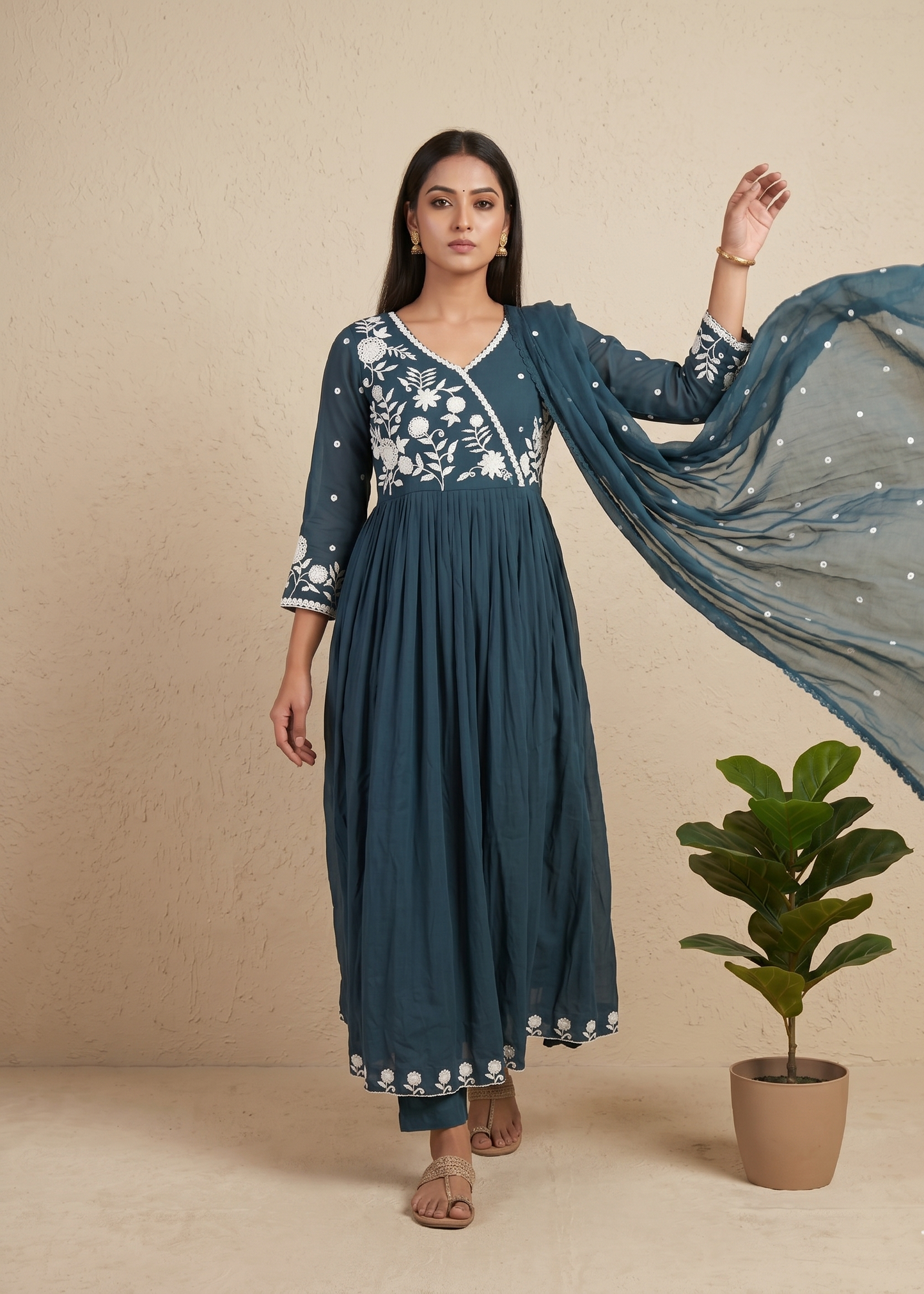 Blue Mul Cotton Anarkali set