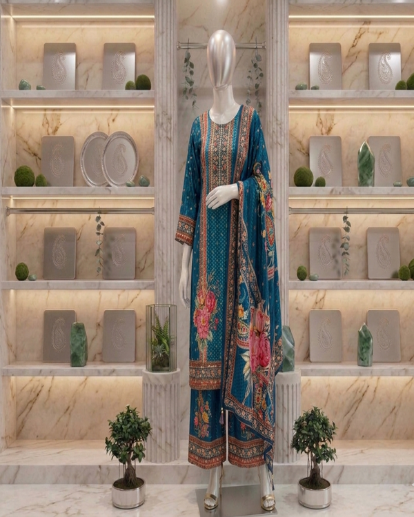 Peacock Blue Tarangini Silk suit set
