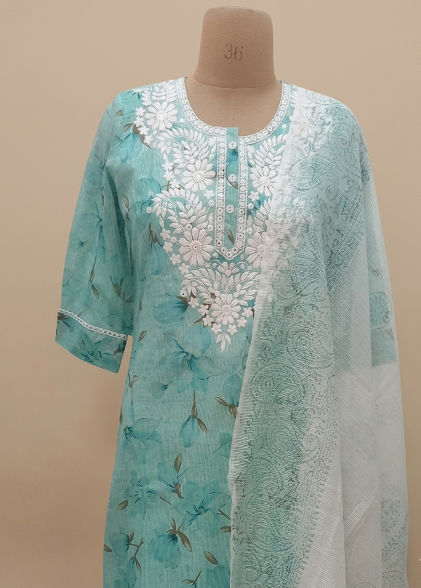 Traditional blue chikankari cotton suit set